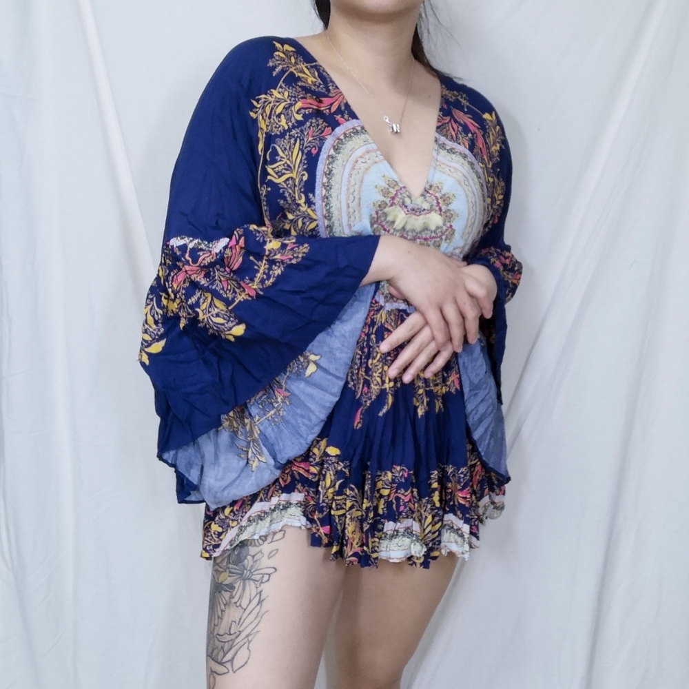 Free People Petite Sunset Dreams Printed Tunic Flared Sleeve